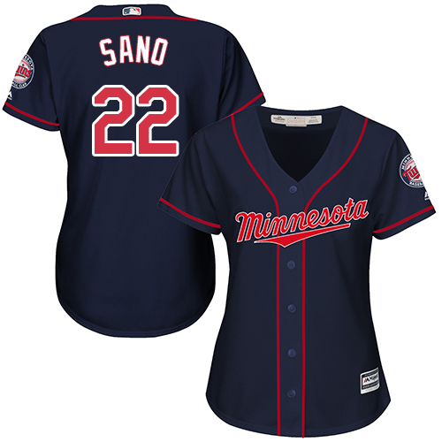 Twins #22 Miguel Sano Navy Blue Alternate Women's Stitched MLB Jersey